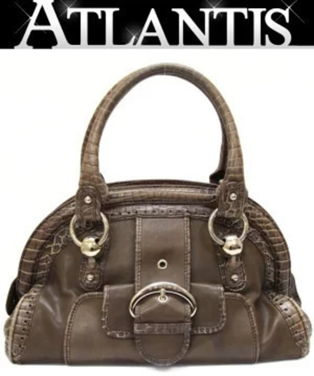 Celine Crocodile Embossed Leather Handbag Brown